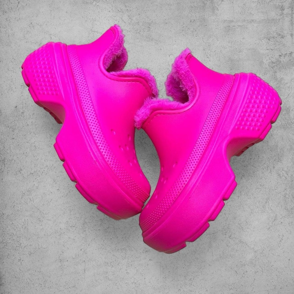 Crocs Stomp Shorty Boots Pink Crush Fur New With Tags